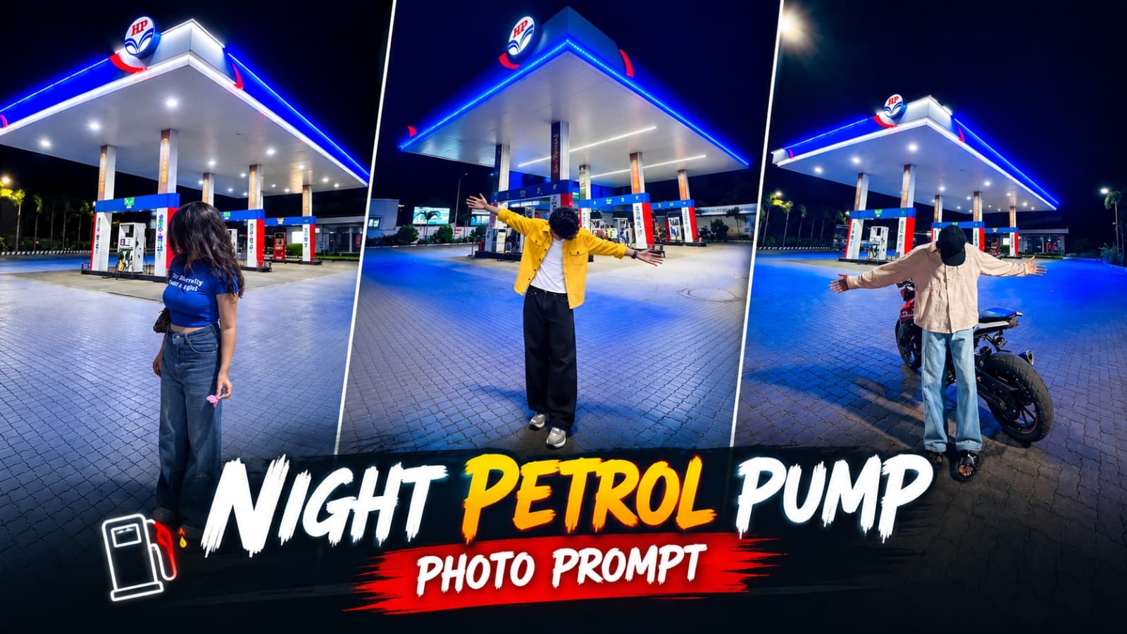 Night Petrol Pump Photo Editing Prompt